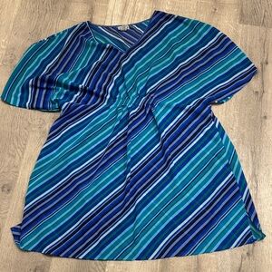 Catherines Blue and Green Striped Blouse